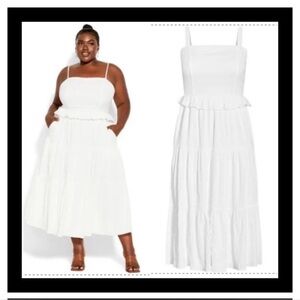 CITY CHIC White Tiered Midi Dress
